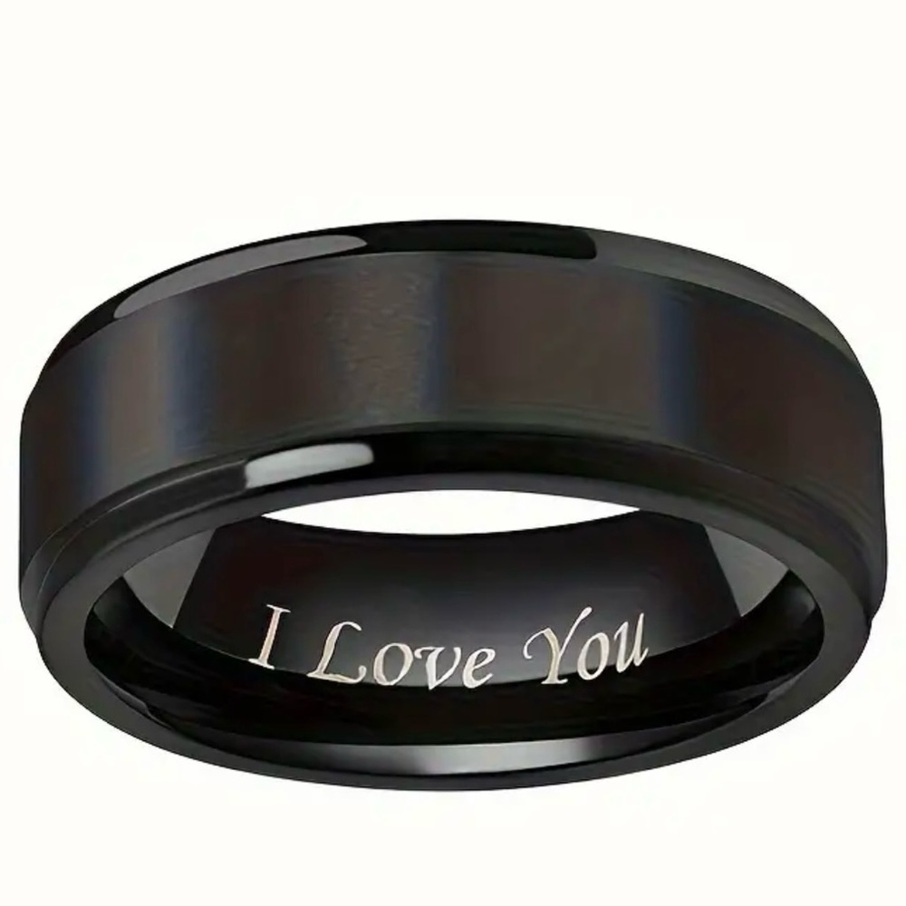 Stainless Steel Black “I Love You” Band  Size 9